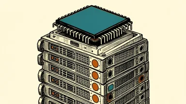 Nvidia stock reaches a record high as supplier revenue surges: a large microchip is elevated by a rising stack of industrial server hardware.
