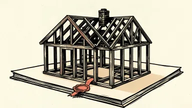 Berkshire Hathaway increases its stake in Lennar: a residential house frame being built on top of a thick insurance policy document.
