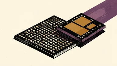 Nasdaq futures underperform amid China chip competition: two large semiconductor chips overlap on a flat surface, one casting a shadow over the other.