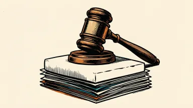 HDFC Bank securities fraud lawsuit: a heavy gavel resting on a stone plinth that compresses a stack of papers to reveal a hidden dark layer.