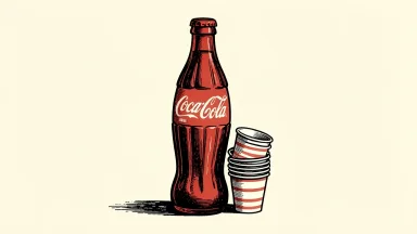 Coca-Cola bottle with paper cups beside it, representing the beverage contract win over PepsiCo.