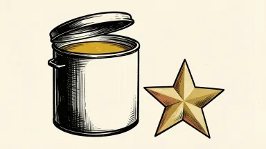 Hormel Foods executive appointment: a large food storage canister with a golden interior sits beside a single gold star.