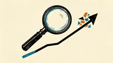 Bank of Japan governor reviews market conditions with a magnifying glass over a rising rate line and instability signs.