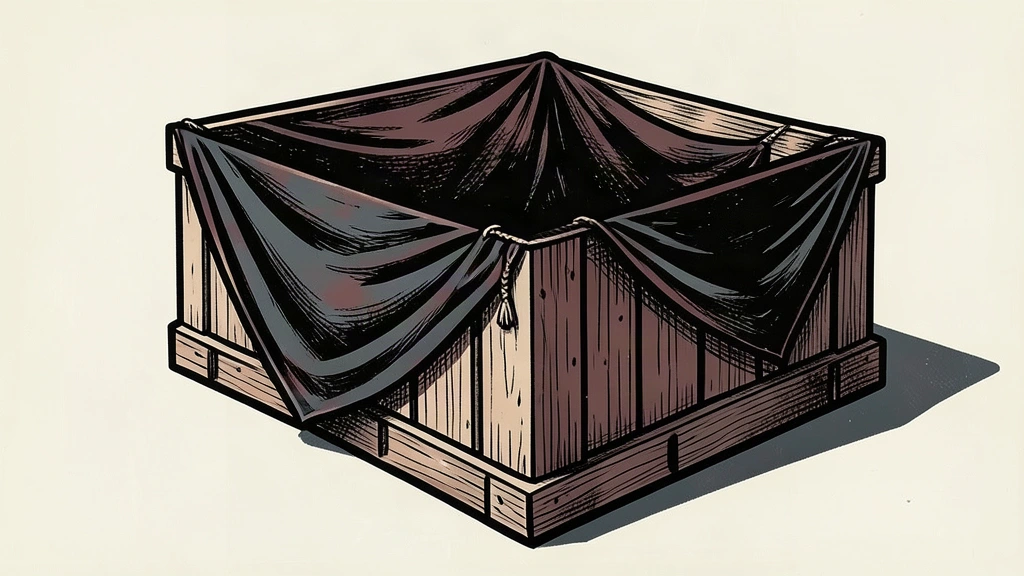 A conceptual illustration of a large shipping crate where a protective tarp only covers a small portion, symbolizing a low currency hedge ratio.