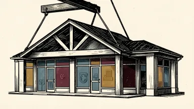 Brixmor Property Group price target lowered by UBS: a retail shopping center facade with a heavy architectural beam lowered above its roofline.