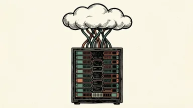 F5 BIG-IP Cloud-Native Edition: a solid network server rack connected to a floating cloud shape, representing Kubernetes modernization for service providers.