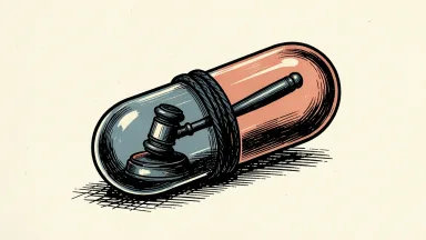 Aardvark Therapeutics legal challenge: a pharmaceutical capsule bound by a heavy cord with a gavel visible inside.