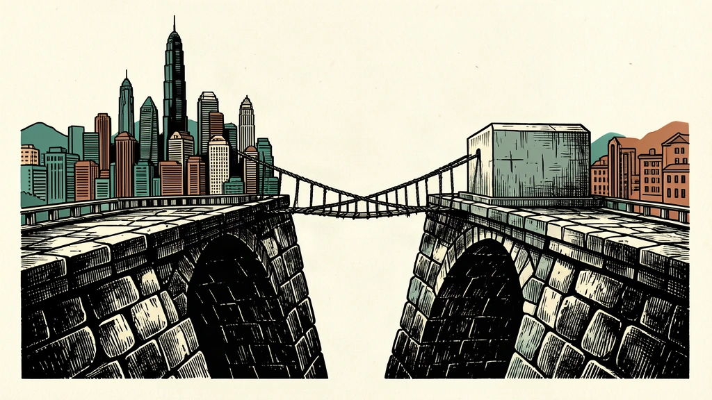 A conceptual illustration of a stone bridge with a gap in the middle, where the two sides are connected by frayed, straining ropes.