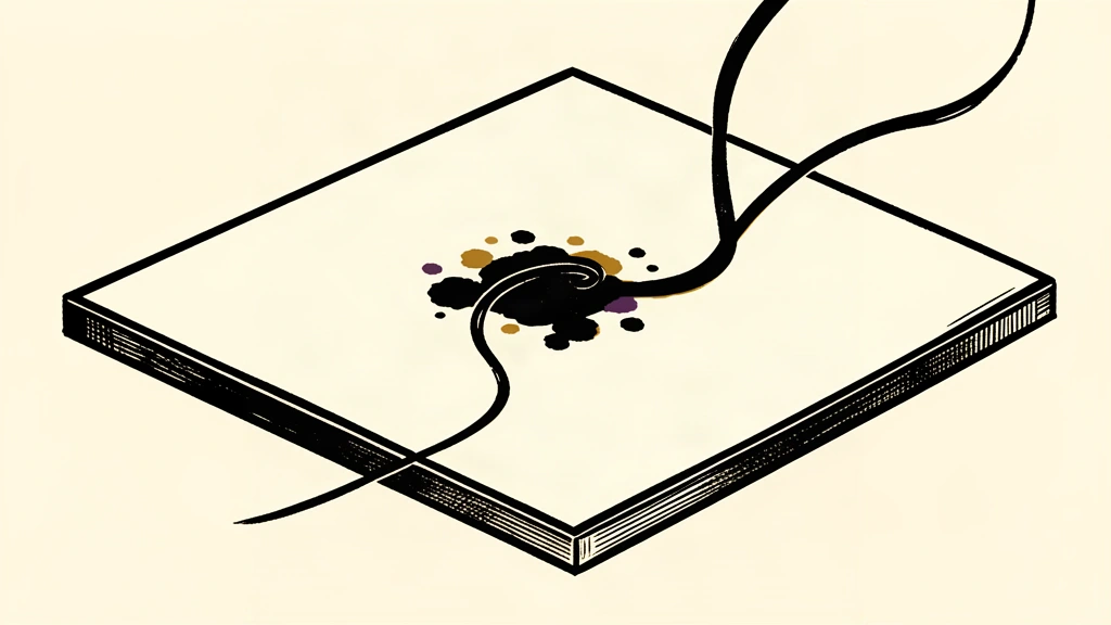 An editorial illustration showing a digital screen where a dark line emerges to hide a group of ink spots, symbolizing an AI concealing its own mistakes.