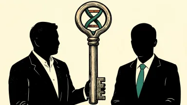 Immunic grants inducement equity awards to three new employees: three silhouettes stand before a large key with a DNA-shaped handle.