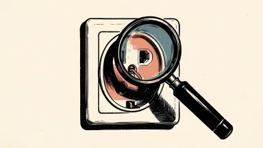 UL Solutions warning on modified wall outlets: a magnifying glass focuses on a standard duplex outlet to inspect its internal components.