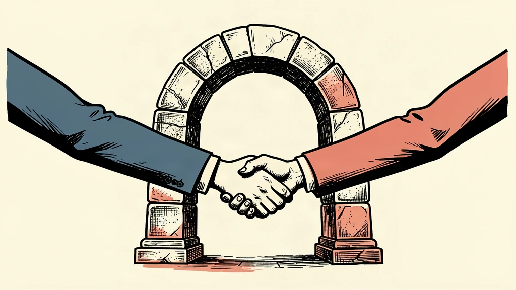 A conceptual illustration of a handshake occurring beneath a solid stone archway, representing regulatory dialogue.