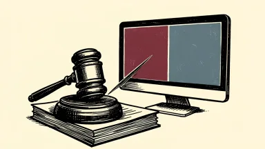 Burford Capital's potential patent payout from Apple: a gavel on legal papers facing a split screen, with a wedge representing an appeal.