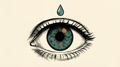 Alcon's Brytly eye drops receive FDA clearance: a single clear droplet suspended above a bright, healthy-looking human eye.