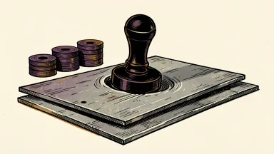 Cleveland-Cliffs CEO statement: a tariff stamp presses down on a galvanized steel sheet, with steel coils nearby.
