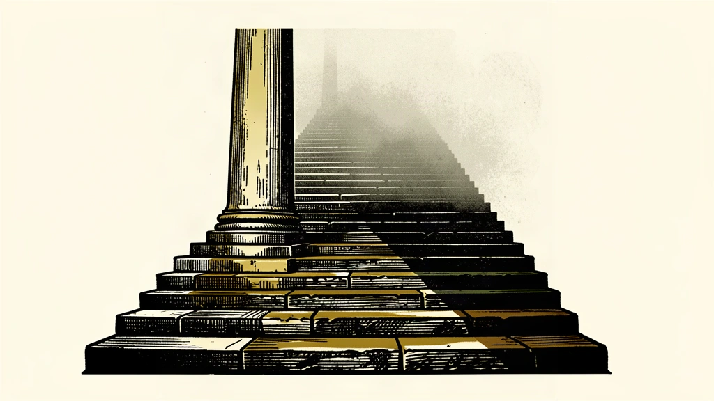 A stone staircase ascending into a thick fog, representing the Bank of Japan's readiness to hike rates without a clear terminal destination.