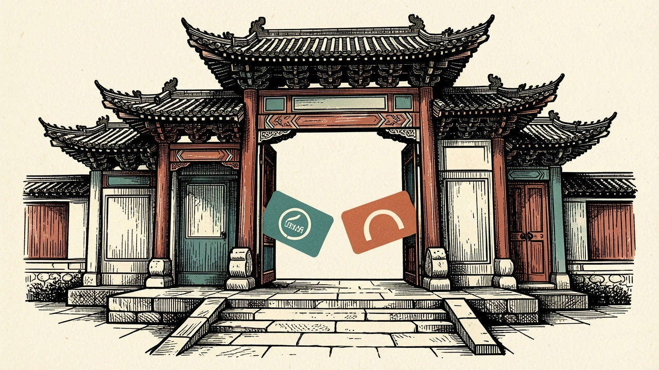 Mastercard and Citi market access in China: two payment cards slide through an open traditional Chinese gate.