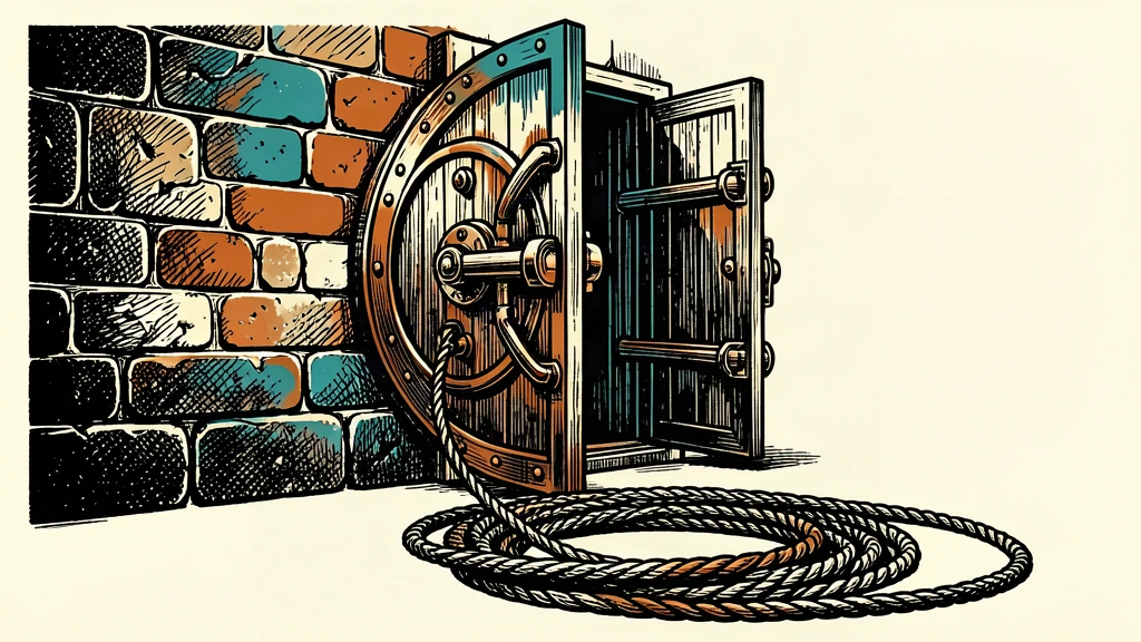 A heavy vault door with retracted bolts sits next to a slack, unhooked cable, representing the pause in currency hedging.