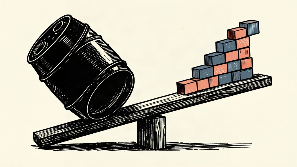 An illustration showing a heavy oil drum on a scale forcing interest rate blocks upward.