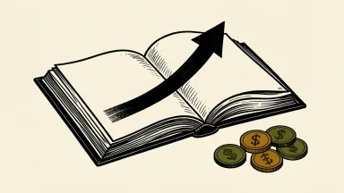 AstraZeneca biopharma head's 2030 revenue goal shown as an upward arrow over an open book with coins.