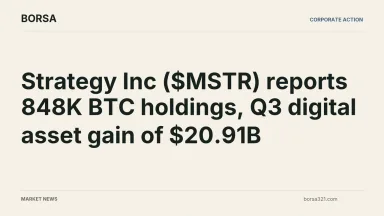 BORSA news cover: Strategy Inc ($MSTR) reports 848K BTC holdings, Q3 digital asset gain of $20.91B