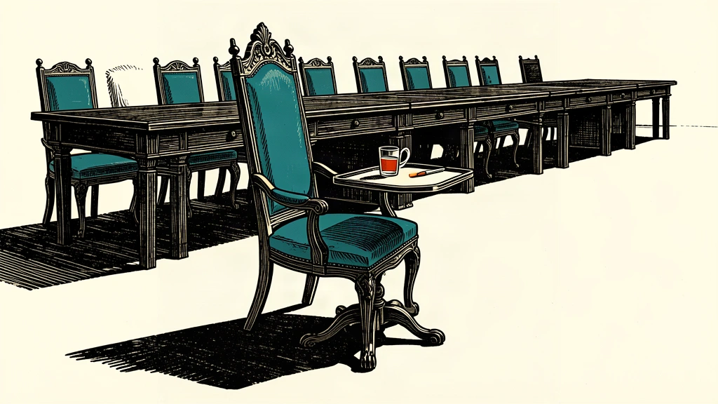 An ornate summit chair holds a medical tray, symbolizing the reported illness of world leaders.