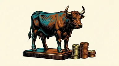 Charles Schwab's quarterly performance is represented by a bronze bull on a pedestal with a stack of gold coins nearby.