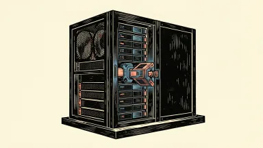 Nebius acquires Inferize to optimize AI infrastructure: a precision component being integrated into a large GPU server rack.