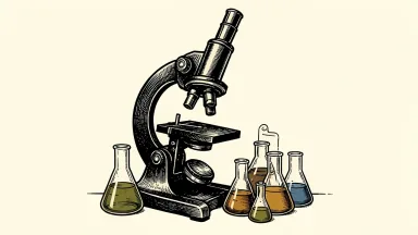 AstraZeneca monitoring deal opportunities: a large laboratory microscope focused on a collection of diverse pharmaceutical flasks and vials.