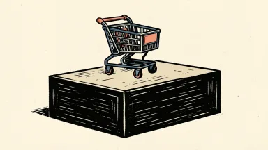 Alibaba Group Holding price target raised by Citigroup, shown as a shopping cart on a raised block.