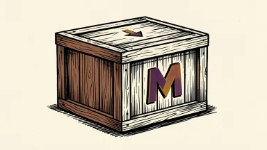 MercadoLibre represented by a shipping crate with a downward arrow carved into it.