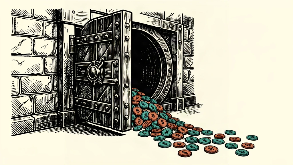 An editorial illustration of a heavy vault door with coins spilling out from the opening, representing a decrease in money-market fund assets.