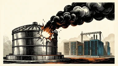 Ukrainian drone strikes on Saint Petersburg infrastructure: a damaged oil storage tank emitting smoke near a data center and power substation.