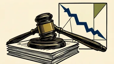 AppLovin securities class action: a heavy gavel rests on legal documents beside a graph showing a sharp downward trend.