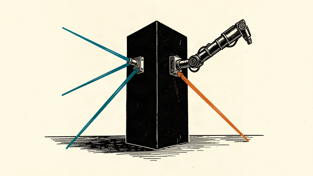 An illustration of a large solid block being tested by four probes from a single mechanical source.