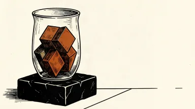 Blackstone's new BXPM fund for non-U.S. investors: a single vessel containing four interlocking shapes resting on a solid black stone base.