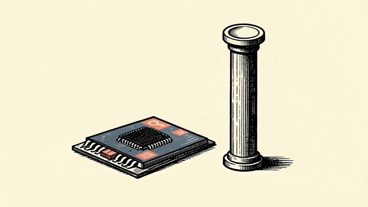 IonQ quantum chip beside a steady price marker column.