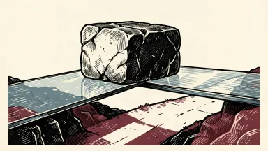 Twilio stock under pressure after HSBC downgrade: a heavy stone block weighing down a thin glass bridge while an alternative path bypasses it.
