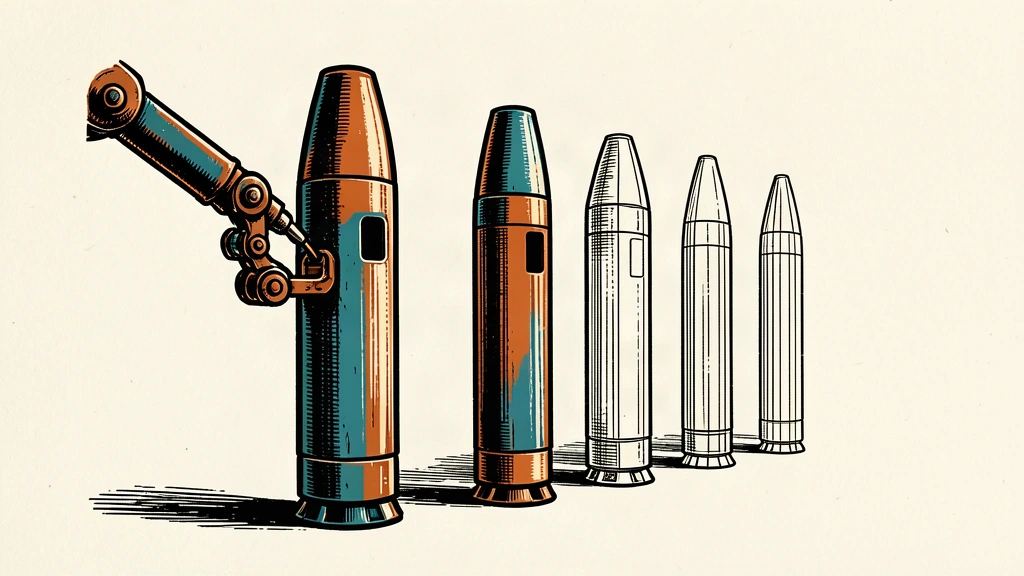 An editorial illustration showing a row of five missile canisters where four are empty wireframe outlines, representing a multi-year replenishment timeline.
