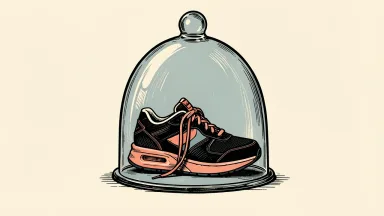 Nike facing a cautious consumer market: a modern sneaker sits isolated and still under a heavy glass bell jar.