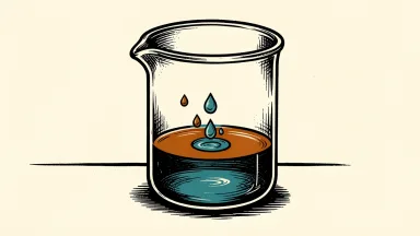 ANI Pharmaceuticals reports positive SYNCHRONICITY trial results: several liquid droplets merging into a single clear pool inside a glass beaker.