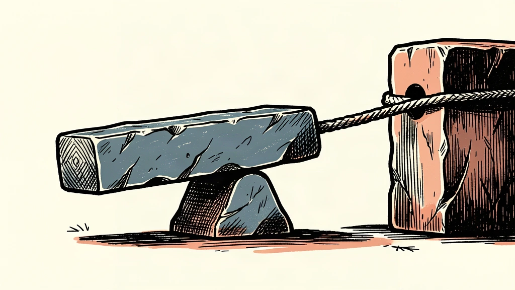 A stone lever held perfectly horizontal by a taut rope, representing a rate hold with hawkish tension.