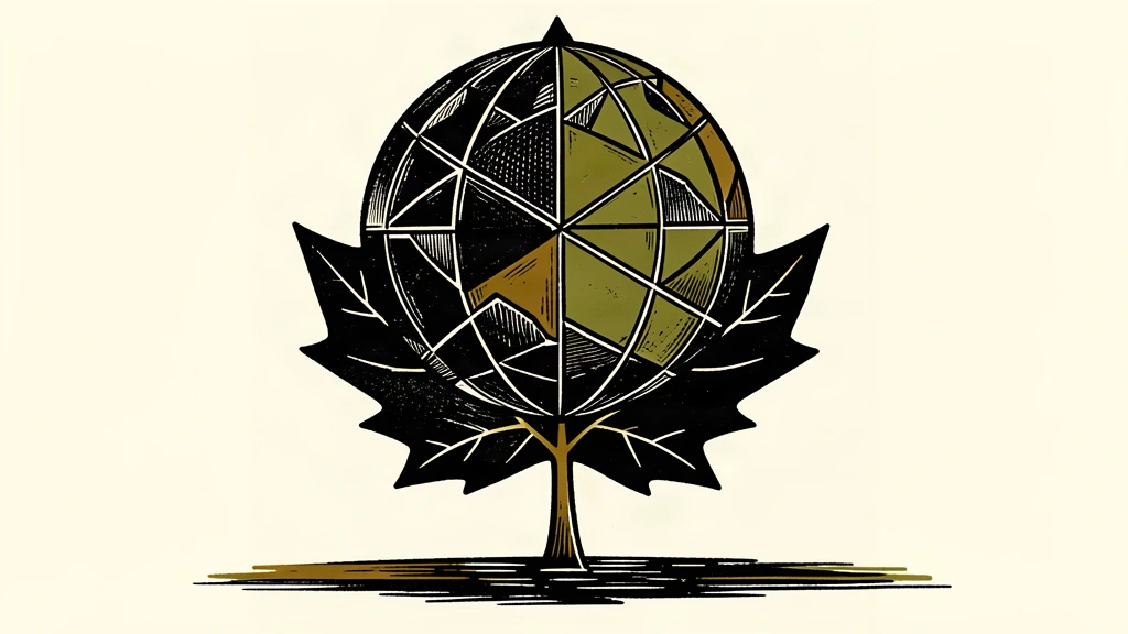 A conceptual illustration of a large maple leaf acting as a structural support for a heavy, geometric globe.