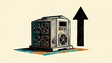 TeraWulf is represented by a mining rig with an upward arrow indicating a positive analyst rating.
