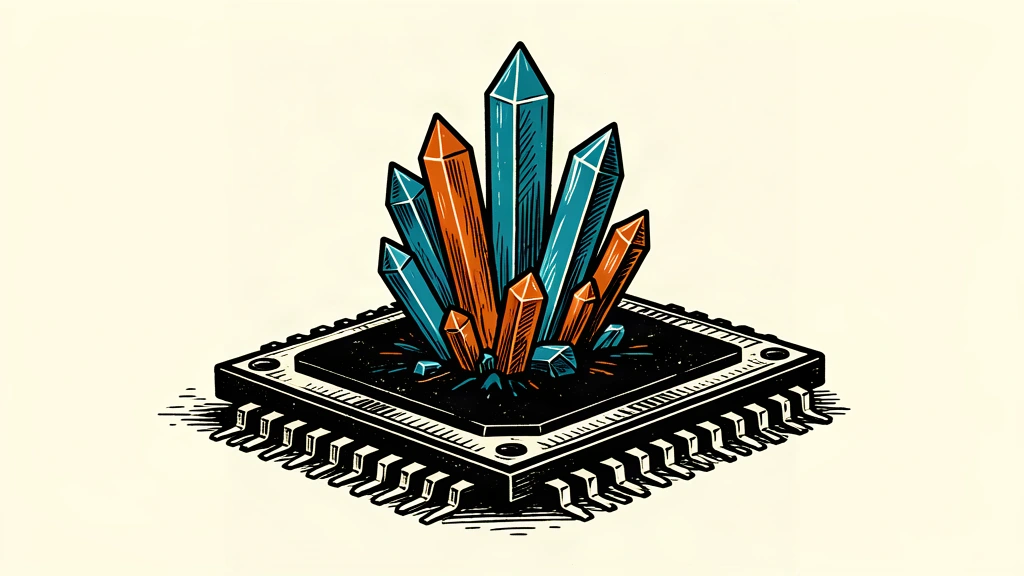 An editorial illustration showing a large computer memory chip serving as a base for new crystalline growth, representing a venture investment in AI.
