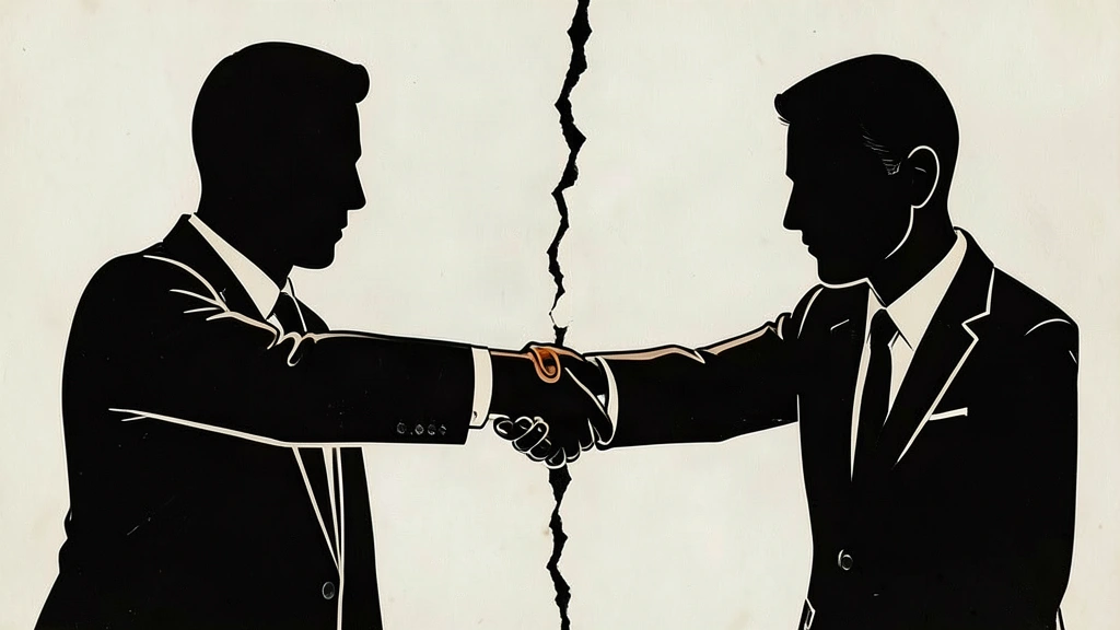 An editorial illustration showing a silhouette reaching across a deep divide to shake hands with another figure, representing a controversial political outreach.