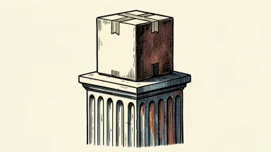 Amazon added to Goldman Sachs conviction list: a cardboard delivery box rests on a sturdy stone bank pedestal.