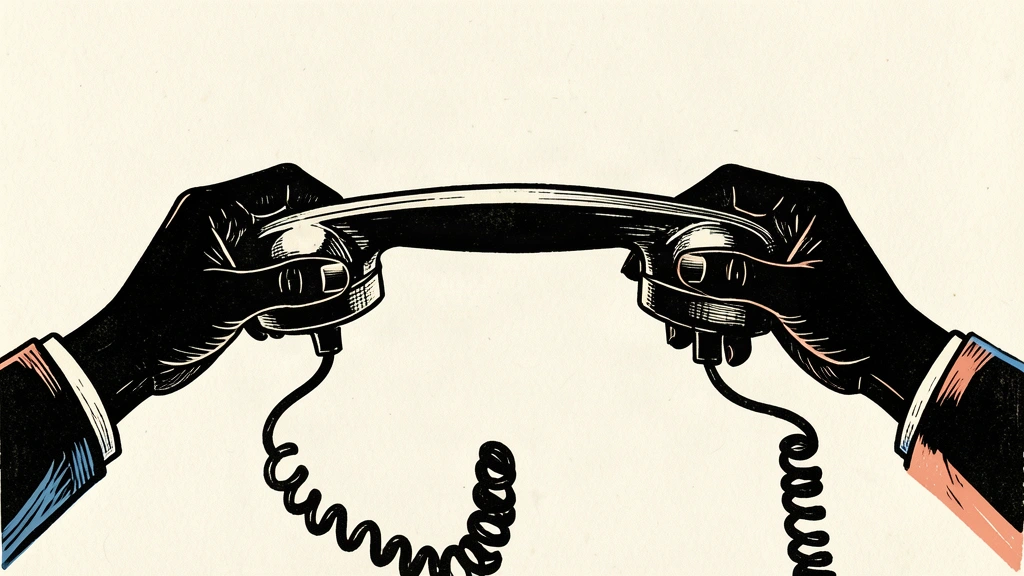 An editorial illustration showing two anonymous hands holding a single telephone receiver from opposite sides, representing a diplomatic phone call.