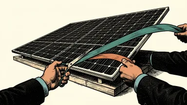 TOYO solar module expansion in Texas: a pair of hands prepares to cut a ceremonial ribbon stretched across a large solar panel.