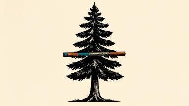 Weyerhaeuser price target cut by Truist Securities: a tall evergreen tree with a heavy horizontal bar pressing down on its upper branches.